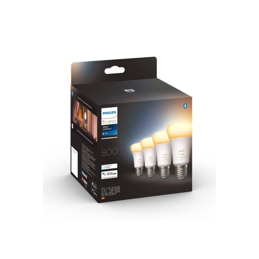 Komplet od 4 prigušiva LED sijalica Philips Hue WHITE AMBIANCE E27/6W/230V 2200-6500K