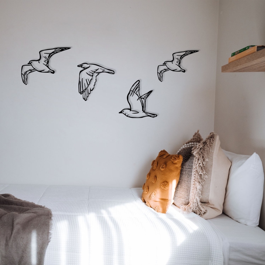 Komplet od 4 zidne dekoracije u obliku ptica od metala