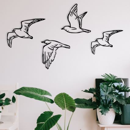 Komplet od 4 zidne dekoracije u obliku ptica od metala
