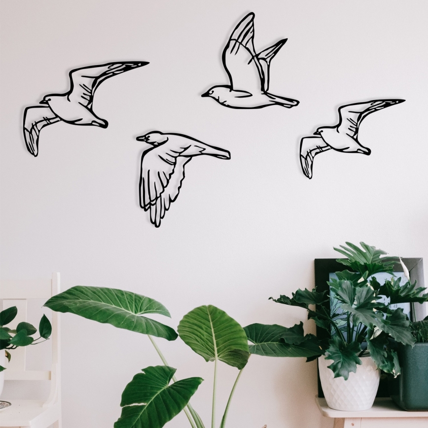 Komplet od 4 zidne dekoracije u obliku ptica od metala