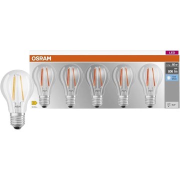 Komplet od 5 LED sijalica BASE CLASSIC FILAMENT A60 E27/7W/230V 4000K - Osram