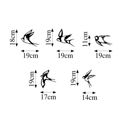 Komplet od 5 zidnih dekoracija — metalne ptice