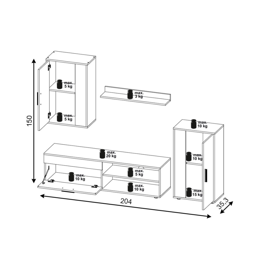 Komplet za dnevni boravak BRICK braon/crna