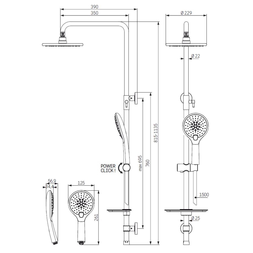 Komplet za tuširanje MARTOFTE, crni