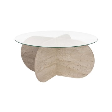 Konferencijski sto BUBBLE, prečnik 75 cm, travertin / prozirno staklo
