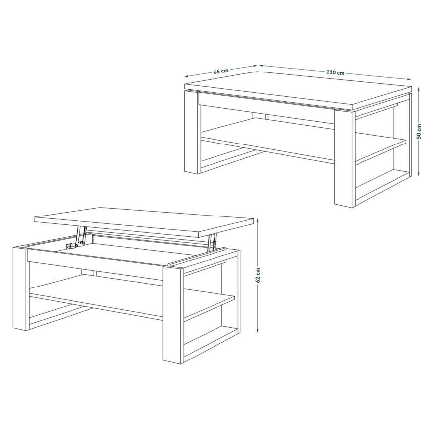 Konferencijski sto NEA sa podiznom pločom i policom, hrast craft/crna