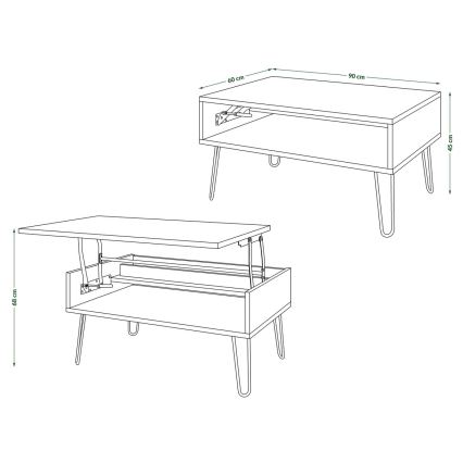 Konferencijski sto sa podiznom pločom i policom HALIJA hrast craft/crna