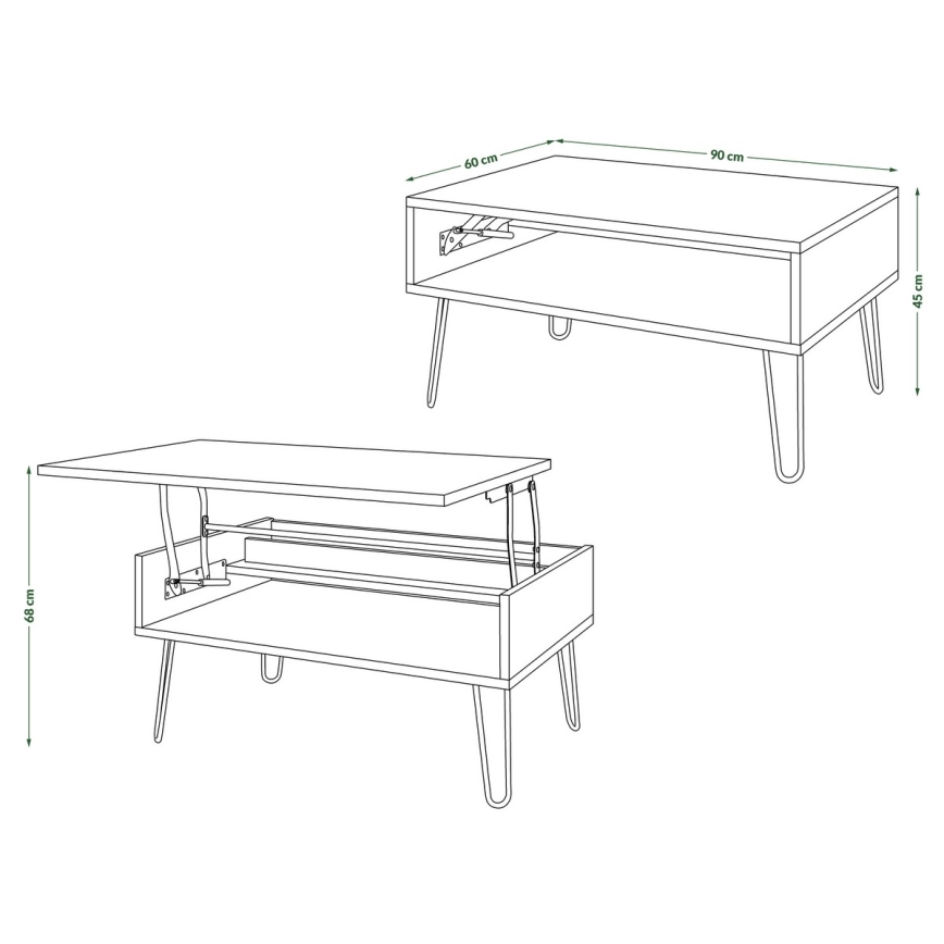 Konferencijski sto sa podiznom pločom i policom HALIJA hrast craft/crna