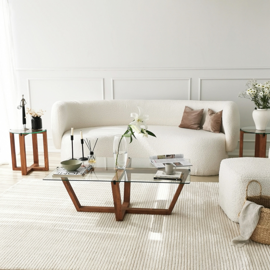 Konferencijski stočić AMALFI 35x105 cm borovina/prozirno staklo