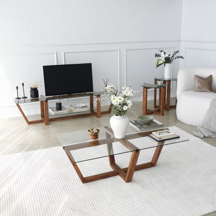 Konferencijski stočić AMALFI 35x105 cm borovina/prozirno staklo