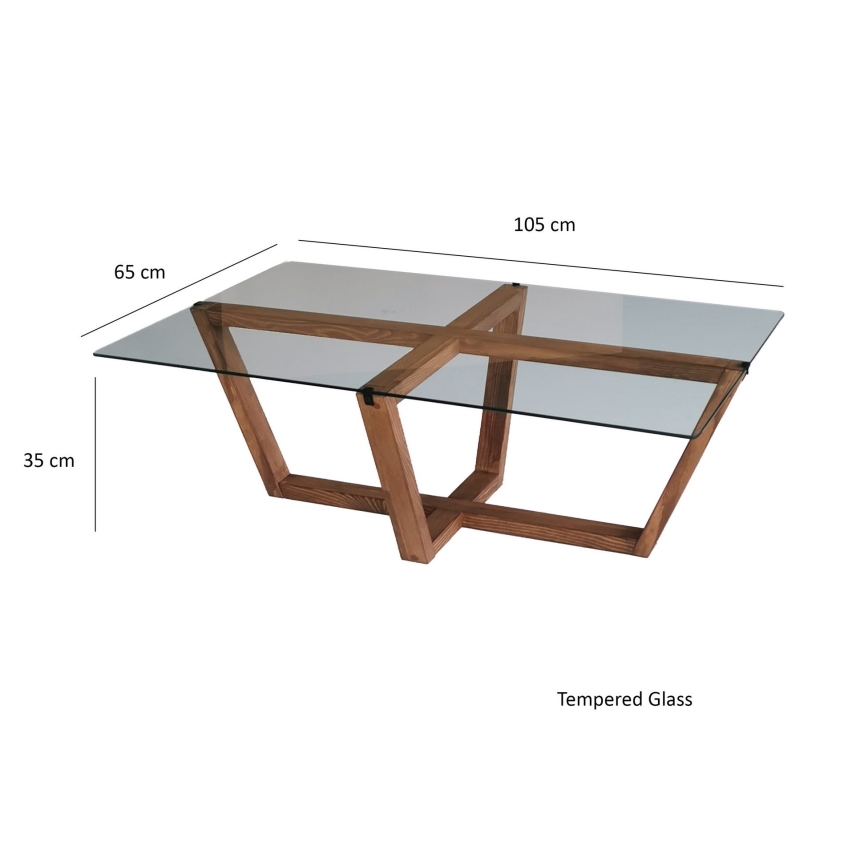 Konferencijski stočić AMALFI 35x105 cm borovina/prozirno staklo