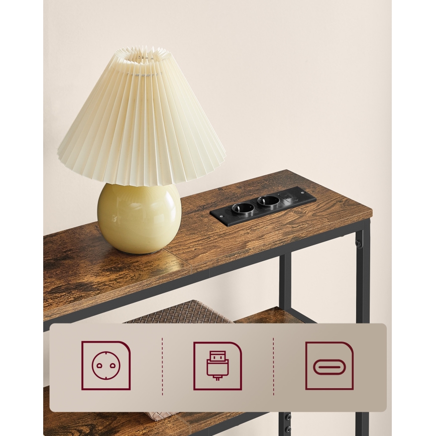 Konzolni stočić LUVOR 80x20 cm sa ugrađenim fiokama i USB priključcima braon/crna