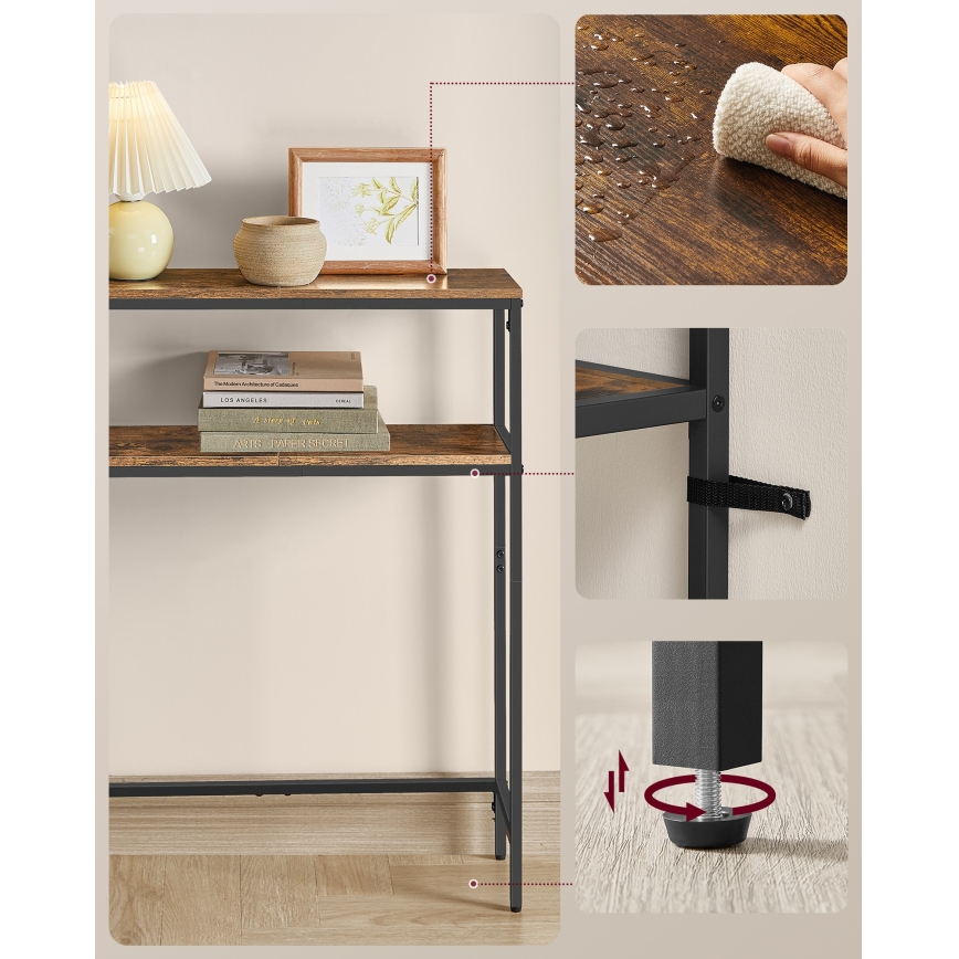 Konzolni stočić LUVOR 80x20 cm sa ugrađenim fiokama i USB priključcima braon/crna