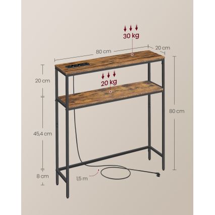 Konzolni stočić LUVOR 80x20 cm sa ugrađenim fiokama i USB priključcima braon/crna