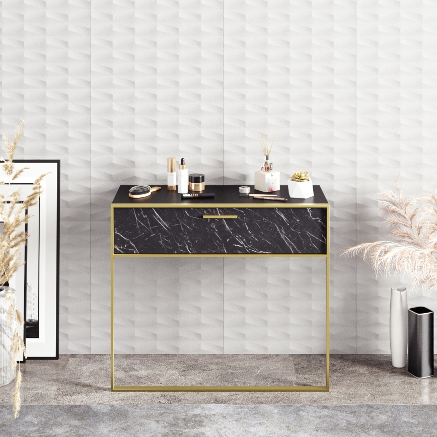 Konzolni zidni sto POLKA 76,8x90 cm, zlatno-crni