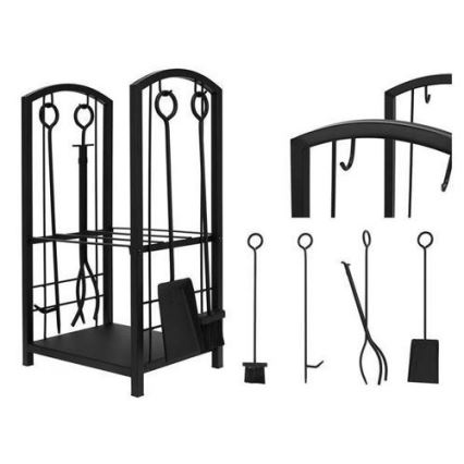 Korpa za drva sa priborom za kamin 30x40x73 cm crna