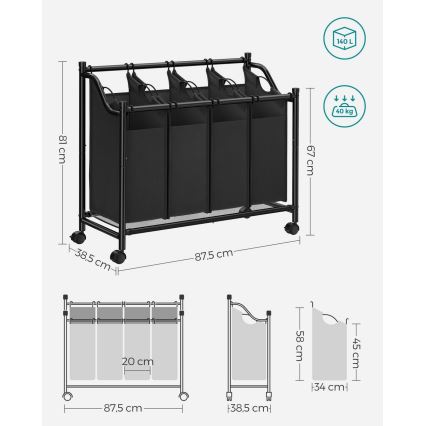 Koš za veš LINA, crne boje