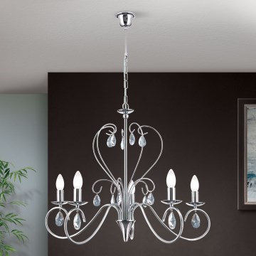 Kristalni luster na lancu ALESSIA 5xE14/40W/230V sjajni hrom