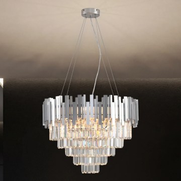 Kristalni luster na sajli PLAZA 9xE14/40W/230V, prečnik 60 cm, srebrne boje