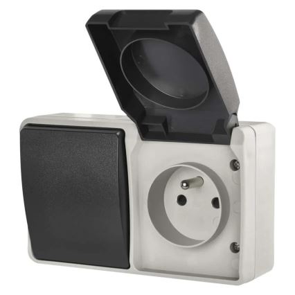 Kućni naizmenični prekidač br. 6 sa utičnicom 250V/16A, IP44, siva