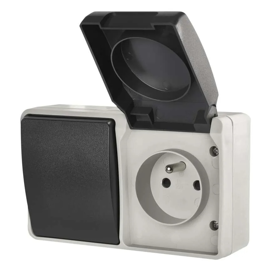 Kućni naizmenični prekidač br. 6 sa utičnicom 250V/16A, IP44, siva