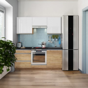 Kuhinjska garnitura MARINA 180 cm, hrast craft/sjajna bela