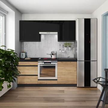 Kuhinjski blok MARINA 180 cm hrast craft/sjajna crna