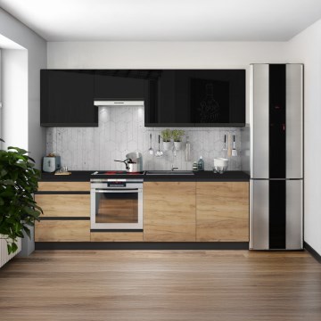Kuhinjski blok MARINA 240 cm hrast craft/sjajna crna