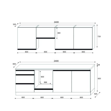 Kuhinjski blok MARINA 240 cm hrast craft/sjajna crna