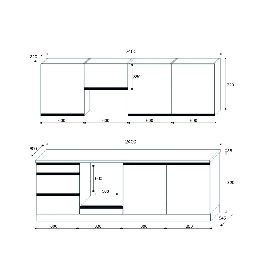 Kuhinjski blok MARINA 240 cm hrast craft/sjajna crna