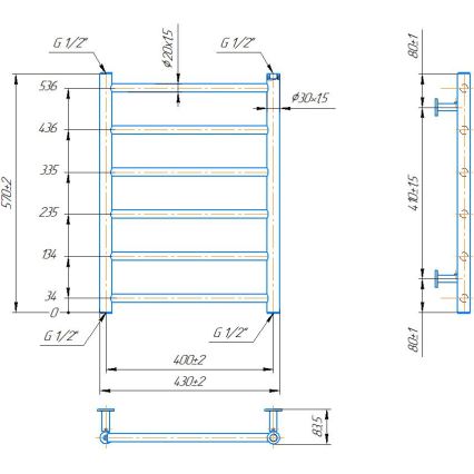 Kupaonski ljestvasti radijator INOX FLAT 122W/230V 57x43 cm nerđajući čelik/bela