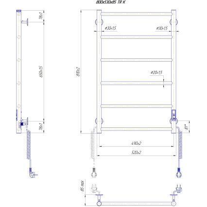 Kupaonski merdevinski radijator CLASSIC 110W/230V 81x52 cm nerđajući čelik/crna, desna