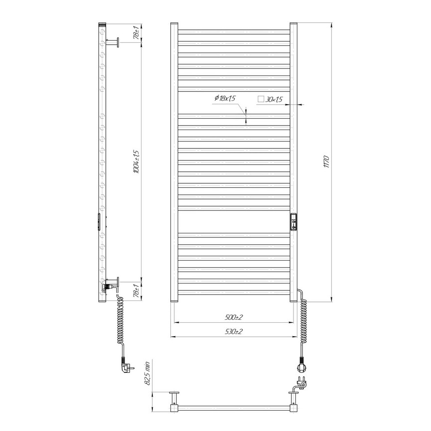 Kupaonski merdevinski radijator HF DERBY 255W/230V 117x53 cm crna