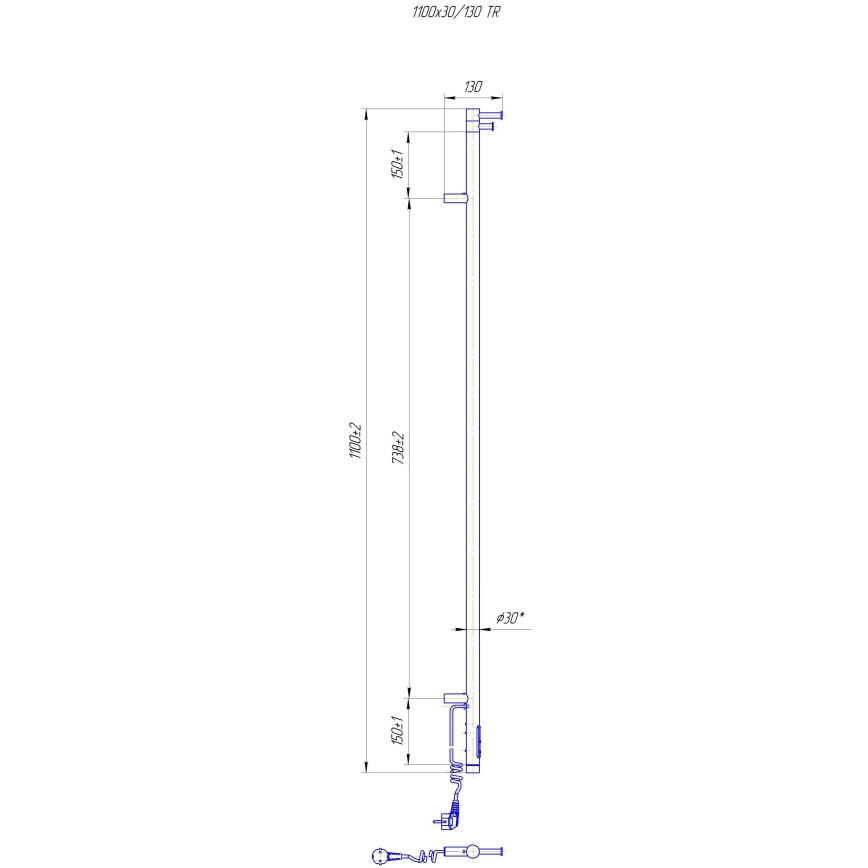 Kupaonski radijator RAY 25W/230V 110x30 cm IP44 inox/bela