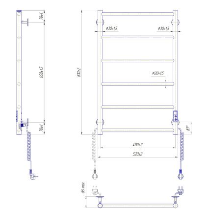 Kupatilski merdevinski radijator CLASSIC 110W/230V 81x52 cm inox/antracit desni