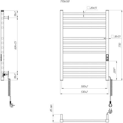 Kupatilski merdevinski radijator HF LONDON 165W/230V 77x53 cm, crni, desni