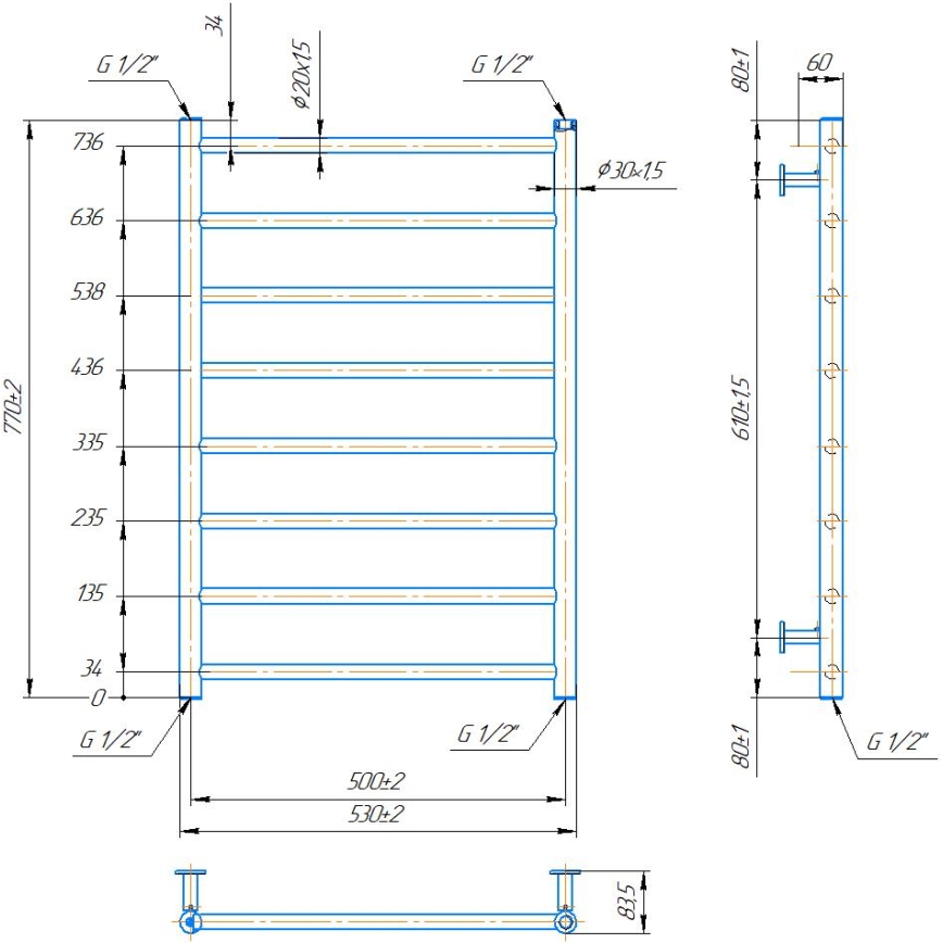 Kupatilski merdevinski radijator INOX FLAT 163 W/230 V 77 x 53 cm nerđajući čelik/antracit