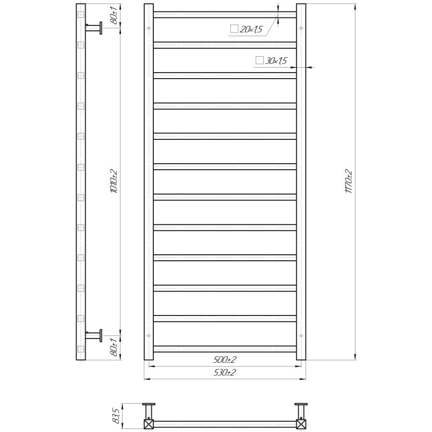 Kupatilski merdevinski radijator INOX TOKIO 233W/230V 117x53 cm nerđajući čelik/sjajni hrom