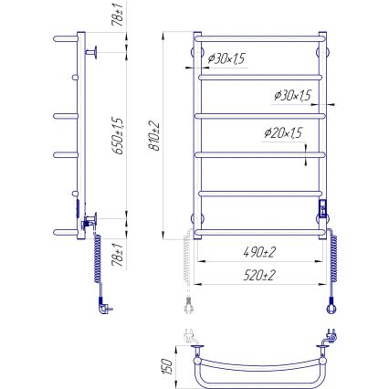 Kupatilski merdevinski radijator LUX 105W/230V 81x52 cm nerđajući čelik/antracit, desni