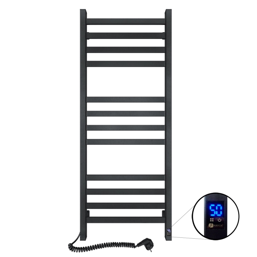 Kupatilski merdevinski radijator sa termostatom AVANGARD, 227 W, 120 x 48 cm, crna, leva