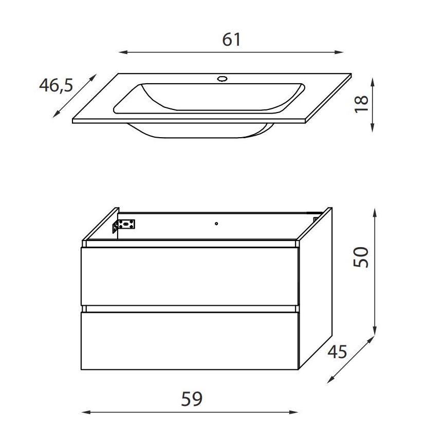 Kupatilski ormarić sa umivaonikom KENWOOD, 61 cm, crni