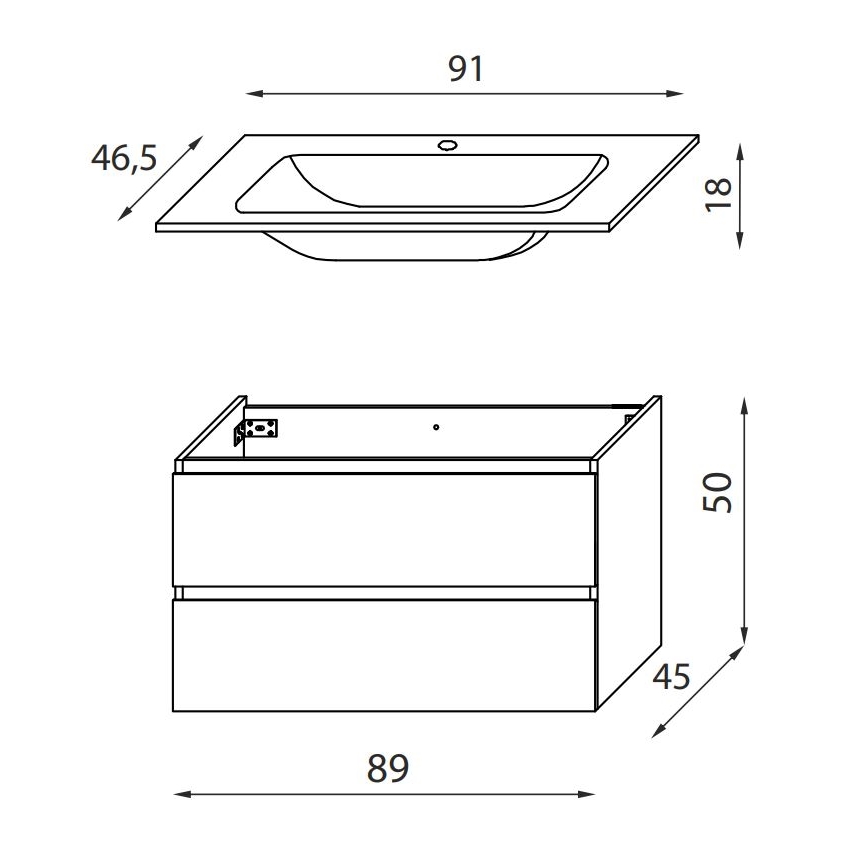 Kupatilski ormarić sa umivaonikom KENWOOD 91 cm beo