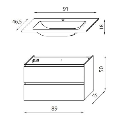 Kupatilski ormarić sa umivaonikom KENWOOD 91 cm, hrast