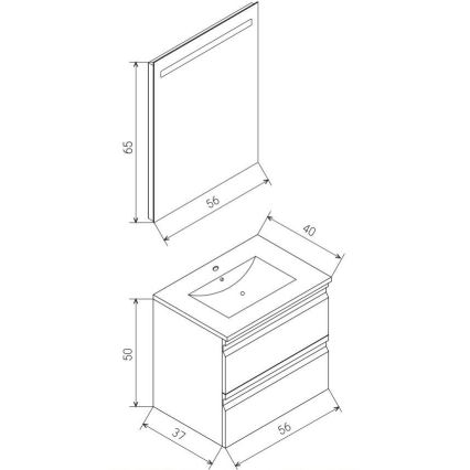 Kupatilski ormarić sa umivaonikom VEDO + LED ogledalo LED/10W/230V IP44 beli