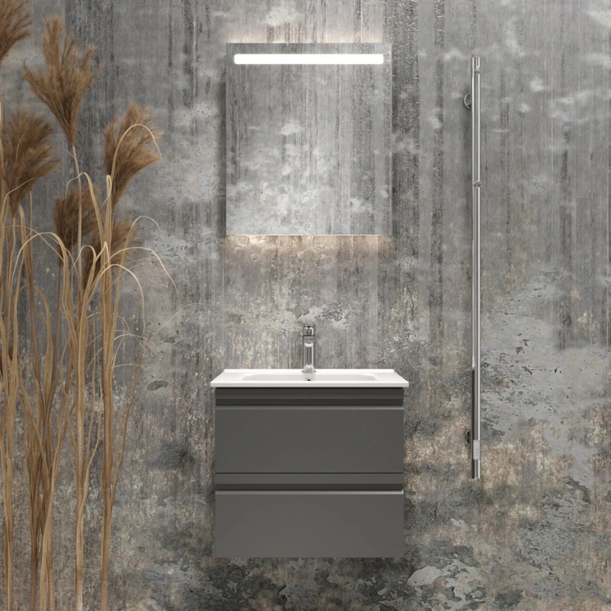 Kupatilski ormarić sa umivaonikom VEDO + LED ogledalo LED/10W/230V IP44 sivi