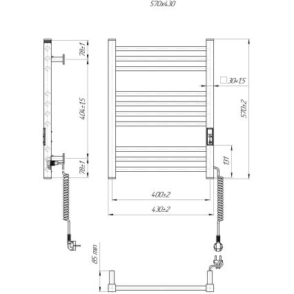 Kupatilski rebrasti radijator HF DERBY 100W/230V 57x43 cm beli desni