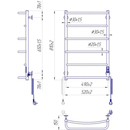 Kupatilski rebrasti radijator LUX 105W/230V 81x52 cm inox/bela desna