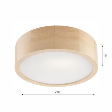 Kupatilsko plafonsko svetlo NATURAL 2xE27/15W/230V IP54 od borovine, prečnik 27 cm