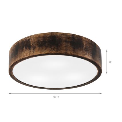 Kupatilsko plafonsko svetlo OAK SMOKY 3xE27/15W/230V IP54, prečnik 37,5 cm, hrast/braon