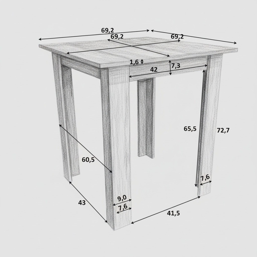 Kvadratni trpezarijski sto LEVI hrast